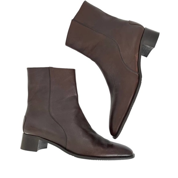 ANTONIO BOSSI ALMOND TOE BLOCK HEEL LEATHER ANKLE BOOTS WOMEN SIZE 9.5 - Picture 1 of 11